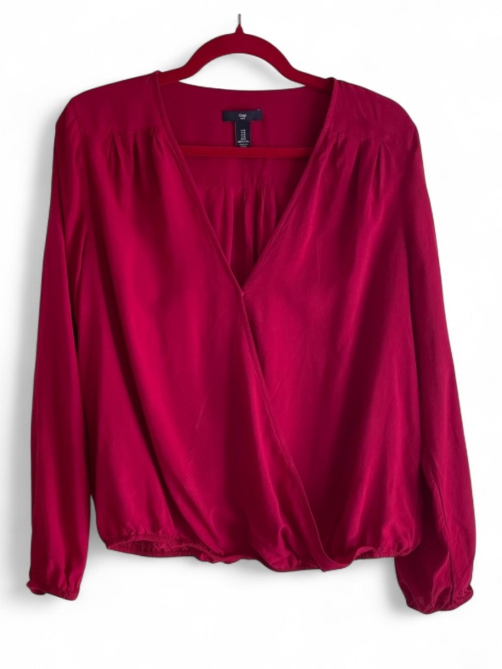 Gap Red Wrap Front Long Sleeve Blouse Size M